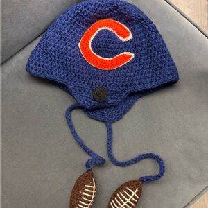 Chicago Bears Knit/Crochet Adult Hat with Football Tassels
